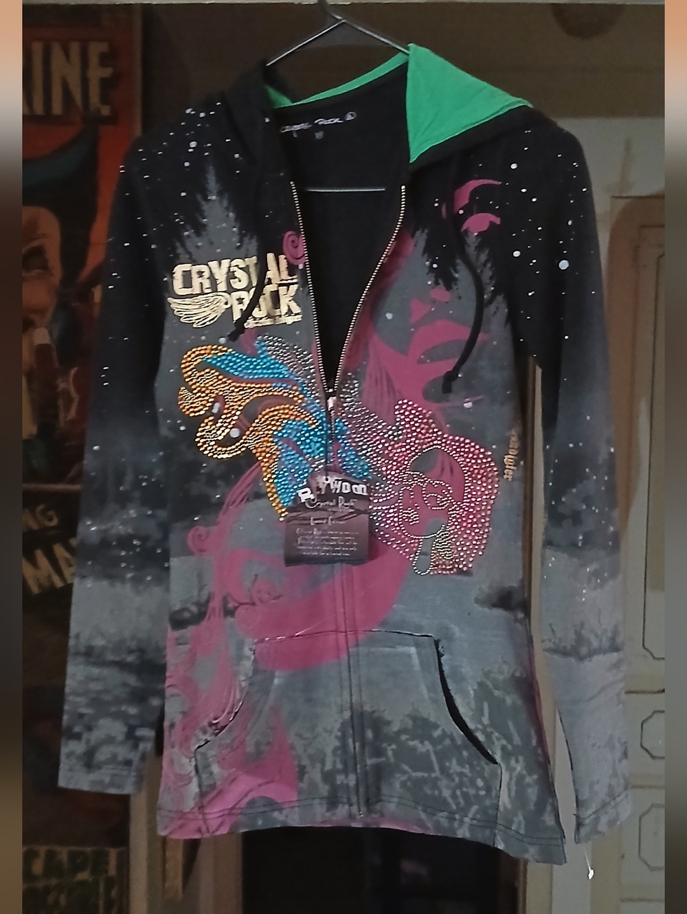 Nwt Crystal Rock By Christian Audigier Bling Zip Up XS